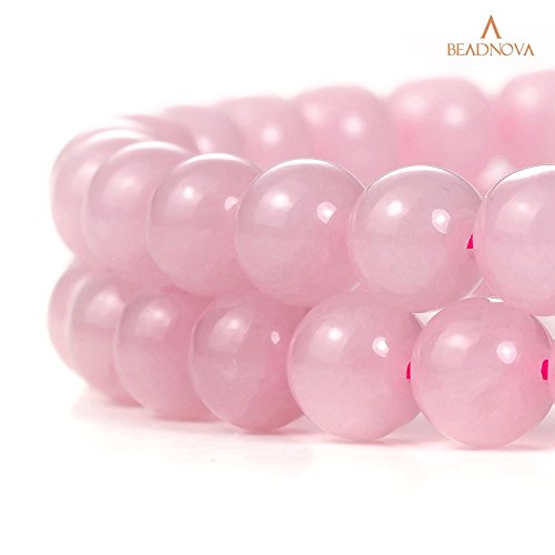 Image of BEADNOVA Natural Rose Quartz Beads Natural Crystal Beads Stone Gemstone Round Loose Energy Healing with Crystal Stretch Cord for Jewelry Making (8mm, 45-48pcs)