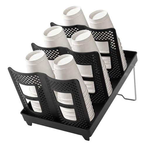 DiQiRenQin Coffee Cup Holder, Cup and Lid Dispenser with Stand, 6 Slots Disposable Cups Organizer for Coffee Station/Home/Office, Space-Saving & Stackable Design