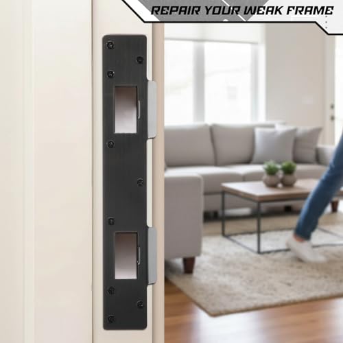 Otoolling 1 Set Black Stainless Steel Lock and Door Reinforcement Plate Set Mortise Lock Conversion Kit Exterior Interior Doors Repair Kit for 1-3/4" Thick Door Double Hole Doors by Otoolling - Used condition - Image 4