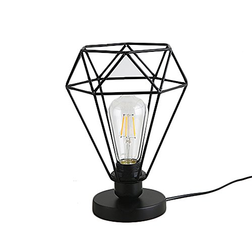 Lampe de table rétro rétractable industrielle HALORI salon lampe de chevet de chambre E27 éclairage décoratif en métal, abat-jour en forme de diamant (noir)