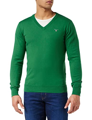 Classico ricamo con stemma GANT Collo a V in Lana di Cotone Maglione, Kelly Verde, M Uomo