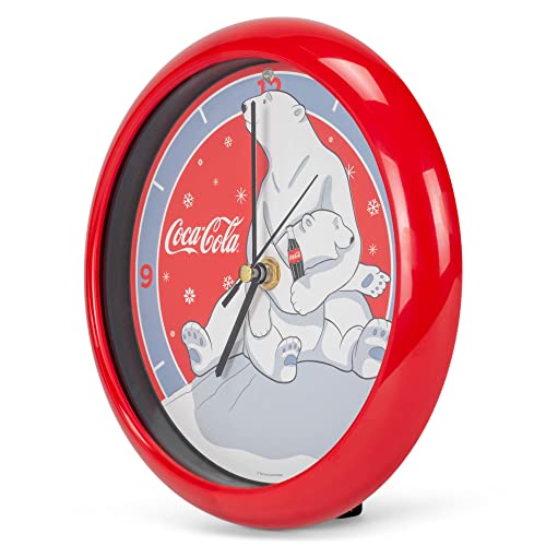 Coca Cola Polar Bear Hugs Festive Red 8 Inch Holiday Carol Sound Clock #TOP4