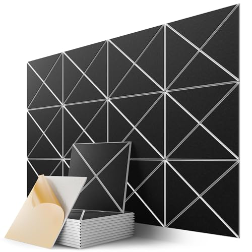 Image of 12 Pack Self-Adhesive Acoustic Panels, 12 inch X 12 inch X 0.4 inch X-Line Sound Proof Foam Panels for Walls, Soundproof Wall Panels for Home & Office (Black on White)