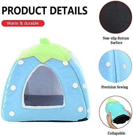 Guinea Pig Bed Guinea Pig House Strawberry Indoor Guinea Pig Cage Hideout Small Animal Beds Guinea Pig Hideaway for Hamster Chinchilla Ferret Hedgehog Rabbit Gerbil Blue
