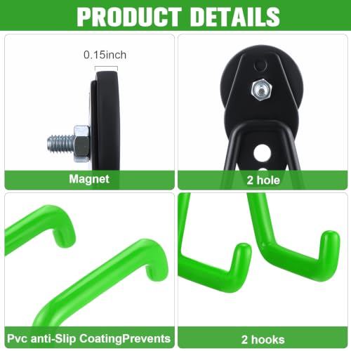 Image of Landhoow 18 Pcs Large Magnetic Hooks Heavy Duty Garage Magnet Hooks Strong Storage Utility Magnetic Hangers with Anti Slip Rubber Coating for Indoor and Outdoor Hanging (Green)