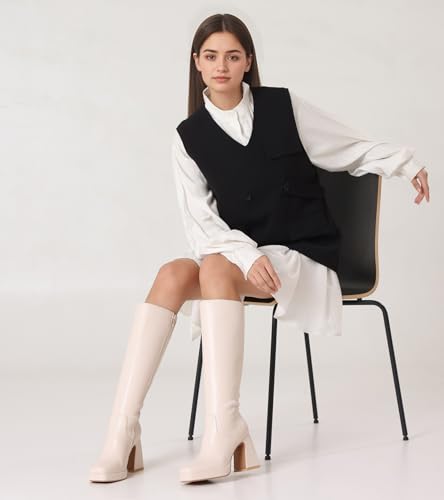 Image of JOY IN LOVE Knee High Boots for Women Chunky Heel Tall Boots | Chunky Block Heel, Square Toe, Side Zipper, Comfortable Daily Long Tall Boots