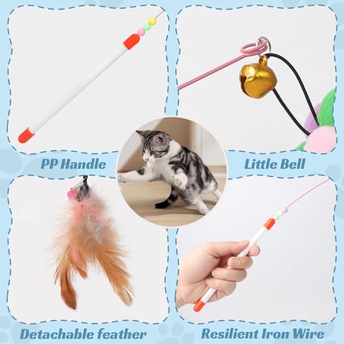 12 Stück Katzenspielzeug Selbstbeschäftigung mit Feder, Enthält 6 Katzenangel und 6 Federspielzeuge mit Glöckchen, Interaktives Katzenspielzeug für Katzen,Fun Exerciser Playing Toy for Kitten or cat – Bild 5