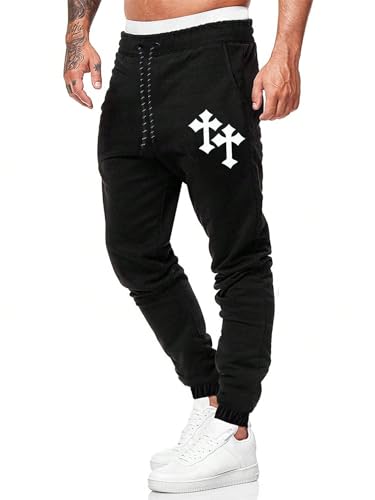 WDIRARA Men's Cross Print Casual Sweatpants Drawstring Waist Jogger Pants Long Pants3