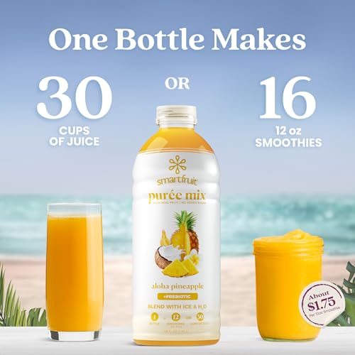 Image of Smartfruit Aloha Pineapple + Prebiotic - 100% Real Fruit Puree with Pineapple, Banana, Apple & Coconut - Great for Smoothies, Juice, Yogurt, Cocktails, Teas - High in Vitamin A - 48oz
