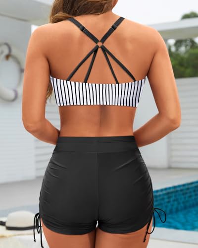 Image of Yonique 3 Piece Tankini Swimsuits for Women Swim Tank Top Bathing Suits with Boy Shorts and Bra Athletic Swimwear