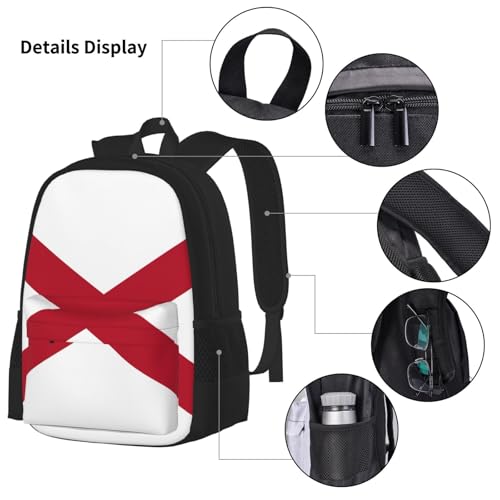Alabama State Flag Print 3 Piece Backpack Set, Laptop Daypack, Lightweight Bookbag Set With Lunch Bag Pencil Case4