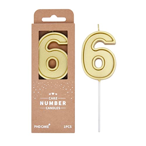 PHD CAKE 2.76 Inch Luxe Gold 6 Number Birthday Candles, Gold Number Candles, Cake Number Candles, Party Celebration
