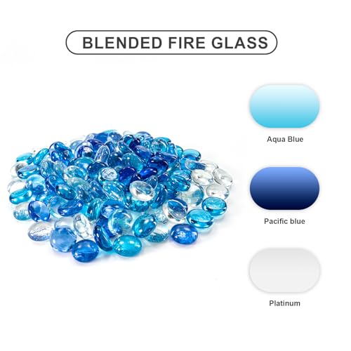COSIEST Fire Glass 10-Pound Oblate for Fireplace Fire Pit, Temperature Rating Glass (Sea Blue)