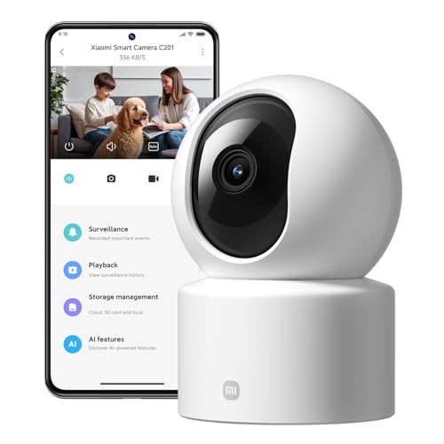 XIAOMI C201 Camara Vigilancia WiFi Interior, 1080P HD 360° Camara Vigilancia, Detección de Personas y Mascotas, Seguimiento Dinámico, Audio Bidireccional, Control Remoto, Compatible con Alexa y Google