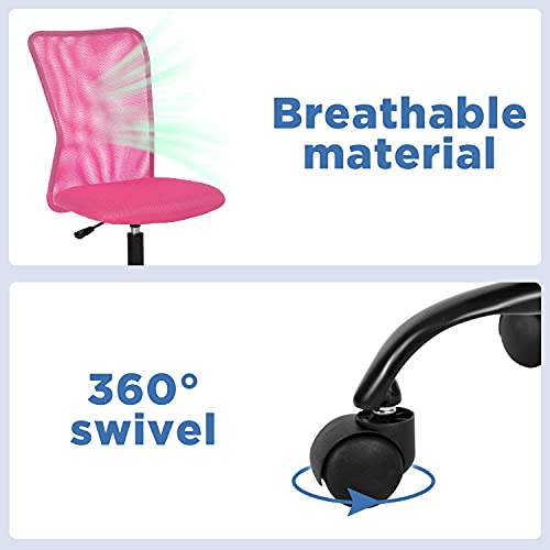 Home Office Chair Mid Back Mesh Desk Chair Armless Computer Chair Ergonomic Task Rolling Swivel Chair Back Support Adjustable Modern Chair With Lumbar Support (Pink) #TOP4