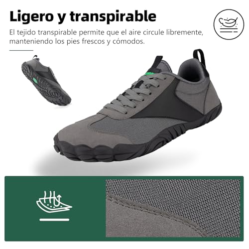 Miniatura 6 de Saguaro Zapatillas Barefoot Mujer Ligera Zapatos Minimalistas Hombre Transpirable Sneakers Barefoot Antideslizante Calzado Descalzos Interior Exterior, Gris, 35