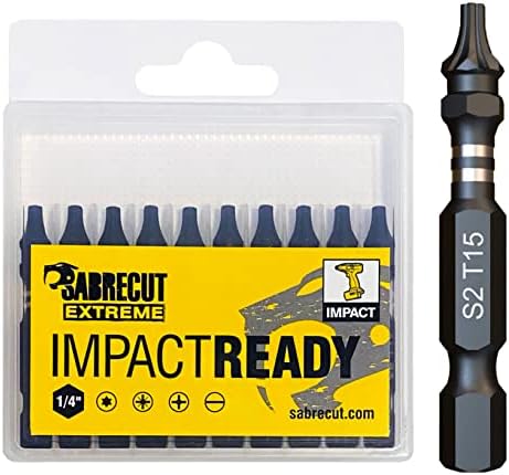 10 x SabreCut SCTX1550_10 50mm TX15 T15 Impact Screwdriver Driver Bits Set Single Ended Torx Heavy Duty Including Storage Box