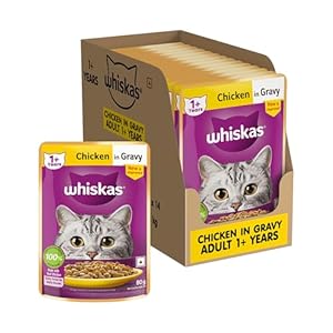 Whiskas Adult (1+ Years) Wet Cat Food, Chicken in Gravy, 80 g x 14, Hydrating Food Made With Real Chicken, 100% Complete & Balanced Nutrition for Adult Cats