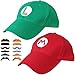 TISOSO Fashion Super Mario Bros Hat Baseball Cap Unisex Costume cosplay Halloween Hat for Adult Kids (Red and Green) 2Pcs