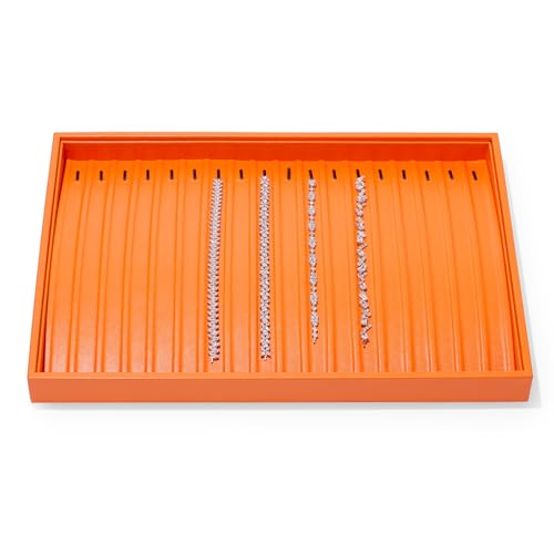 Leather Jewelry Tray Necklace Display Tray Jewelry Drawer Organizer Necklace Bracelet Holder Organizer Tray Stackable Jewelry Trays for Necklace Bracelet Pendant (Orange)