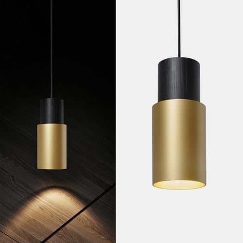 DUHU Gold Pendant Light,Modern Black Kitchen Island Light,Vintage Wood Hanging Lamp,Height Adjustable,Pendant Light Fixture for Nightstand Bedroom,Dining Room,Office,Cafe,Bars Light,E26,1pack