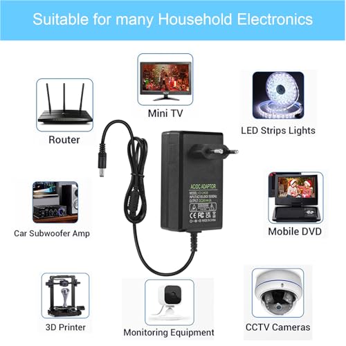 24V 3A Netzteil,72W Transformator Netzadapter Stromversorgung 5,5 mm x 2,5/2,1 mm Stecker für LED Streifen,Router, 3D Drucker, LCD, TFT Bildschirm, Monitor, CCTV Kameras,3D Drucker,Kamera,Scanner