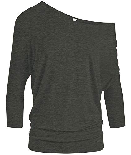 Simlu Dolman 3/4 Sleeve Drape Round Neck Top With Banded Waist - Made In USA, Charcoal, Small