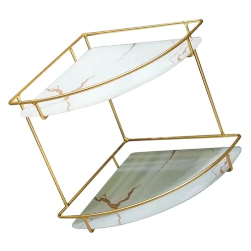 INOOMP Estante Esquinero para Baño y Cocina, Soporte Doble Capa de Hierro y Vidrio, Organizador Práctico para Cosméticos y Artículos de Tocador, Estante de Almacenamiento para Encimera