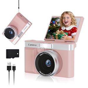 fceoul Appareil Photo numérique Compact 1080P, 30 MP, Appareil Photo Enfant avec écran Pliable à 180°, Carte mémoire de 32 Go et Zoom numérique 5X, Un pour Les Enfants et Les débutants.(Rose)