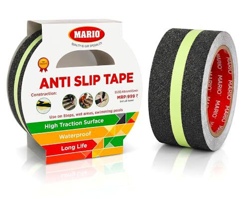 Image of Mario Anti-Skid Glow-in-the-Dark Tape - Width 50mm x Length 5mtr (16.5 feet) | High Grip & Anti-Slip Safety Tape | Black | Pack of 1pc