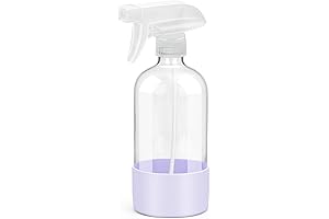 Glass Spray Bottle with Silicone Sleeve Protection - 16 oz Refillable Purple Sprayer