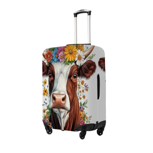 Flower Cow Head Stretchable Luggage Covers for Suitcase TSA Approved, Dust Proof and Scratch Resistant Travel Luggage Protector for Carry On (22-24 in)2