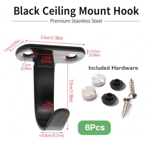 Image of HASTHIP Black Ceiling Hooks Heavy Stainless Steel Under Shelf Coat Hook for Mugs Towels Clothes and Kitchen Storage