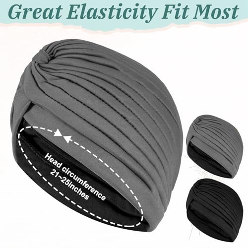 Sibba 2Pcs Chemo Beanie for Women, Elastic Cancer Headwear for Hair Loss, Unisex Soft Knot Hat Versatile Skull Cap for Daily Use Black, Gray