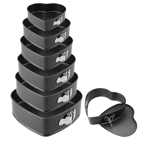 DAKFOOK 6 PCS Heart Shaped Cake Tins Set, 6 Sizes Springform Baking Tins with Removable Bottoms, Non-Stick Heart Cake Tin for Cheesecakes, Layered Cakes, Quiches