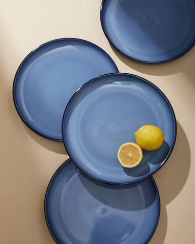 Image of Pokini Stoneware Dinnerware Sets, Ceramic Plates and Bowls Set, Microwave & Dishwasher Safe Kitchen Dish Set, Modern Dinner Plates | Salad Plate | Cereal Bowls for 4, Dishware Sets Blue