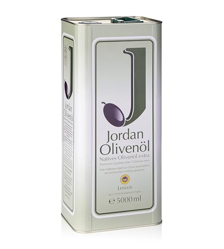 Jordan Olivenöl - Natives Olivenöl Extra von der griechischen Insel Lesbos-traditionelle Handernte -Kaltextraktion am Tag der Ernte -Kanister im traditionellen Retro-Design mit Ausgießer, 5Liter