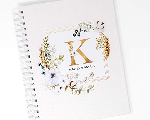 Personalized Baby Memory Book - Hardcover First Year Album Customized with Baby’s Name & Initial - Prompted Baby Journal (Boho Floral Initial)