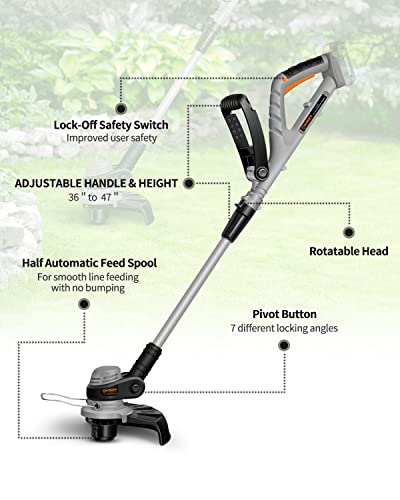 Worksite 20V Cordless String Trimmer/Edger, 20V 10 Inch Grass Trimmer With Auto Feed, 2 Trimmer Spool Line, 2.0Ah Battery And Charger Included, For Garden And Yard #TOP4