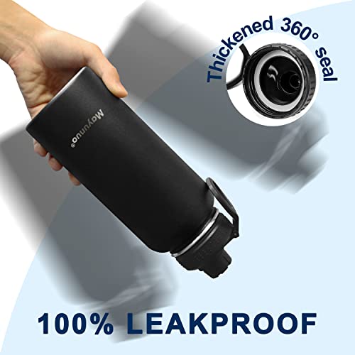 Mayunuo 32 Oz Insulated Metal Water Bottle, Stainless Steel Double Wall Vacuum Wide Mouth Sport Water Bottle With Straw, 3 Leak Proof Lids, 1 Tube Brush, Bpa-Free, Black #TOP3