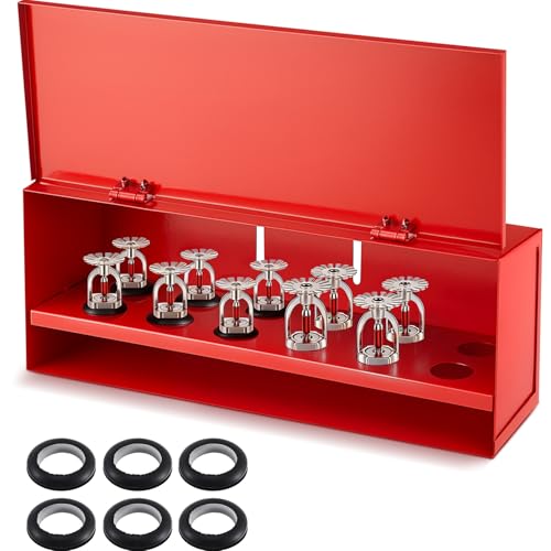 Otoolling Fire Sprinkler Spare Head Cabinet Red Steel 12 Head Box for 1/2 and 3/4 NPT Sprinkler Heads Wall-Mounted Emergency Storage NFPA 13 and 25 Compliant Durable & Easy to Install