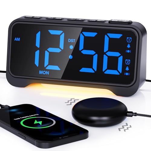 ROCAM Loud Alarm Clock for heavy sleepers with Powerful Speaker, Alarm Clock Bedsides with Night Light, Big Display, Dual Alarm, 5 Dimmer, 5 Volumes, Snooze, Power-Off Memory, 12/24H, Week Display