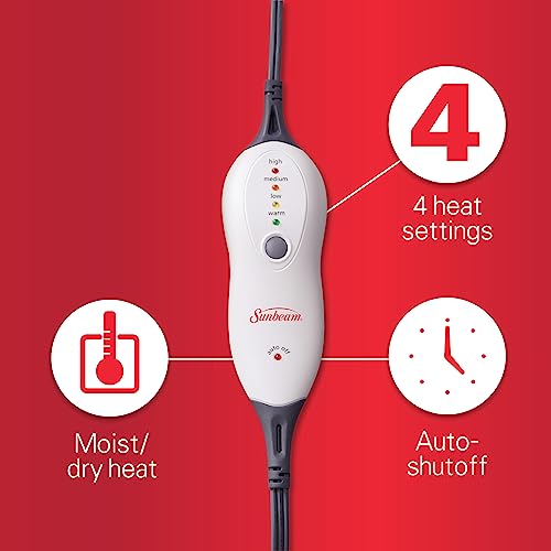 Sunbeam Renue Contouring Neck and Shoulder Heating Pad, 4 Temperature Settings, 2-Hour Auto-Off, Machine Washable, 22 x 19', Grey