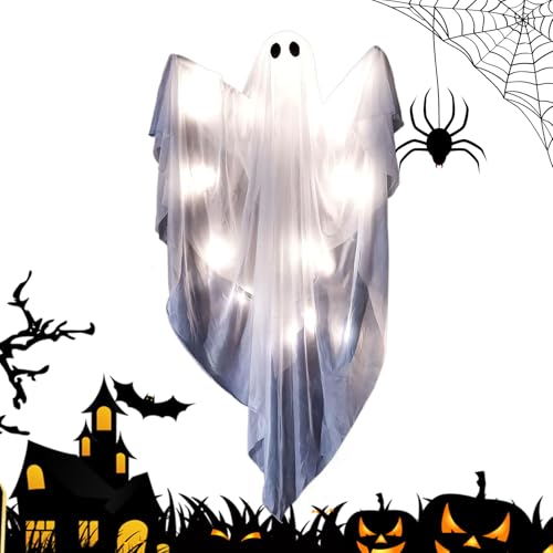 Raypontia Fantasma Iluminado,Decoraciones de Fantasmas Que se Encienden para Interior - Estatua Luminosa Divertida y Espeluznante con Sonidos para Interior Exterior Casa Ventana Porche Puerta Fiesta
