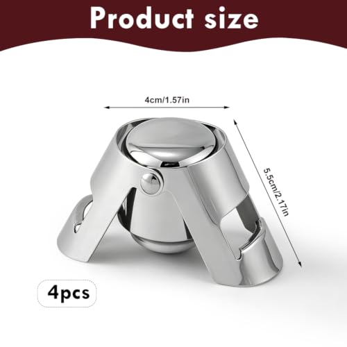 Aoreun Bouchons à Champagne, 4 Pièces Bouchon Bouteille Champagne Garde Bulles en Acier Inoxydable, Bouchons de Vin Scellé Pour Champagne, Cava, Prosecco – vue 7