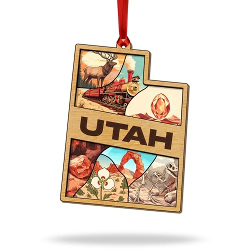 Utah Ornament, State Christmas Unique Ornaments for Christmas Tree Decor, Unique Gift for Utah Lovers, Keepsake for Collectors, 3D Wooden Acrylic Cut Xmas Gifts for Men Women Family Friends