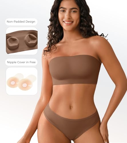 Image of DEANGELMON Strapless Bras for Women Non-Slip Silicone Bandeau Seamless Tube Top Bralette Comfy Non Padded Stretchy Stylish