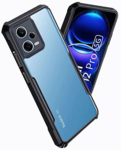 Image of A rtistque Clear Hard Transparent Acrylic Armor Anti-Drop Shockproof TPU Edge Back Cover Case for Redmi Note 12 Pro 5G - Black