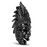 SMQ 3.3' Indian Head Bust Statue Black Obsidian Crystal Stone Skull Ornaments Native American Indian Figurine for Diorama Gemstone Sculpture for Home Office Room Decor