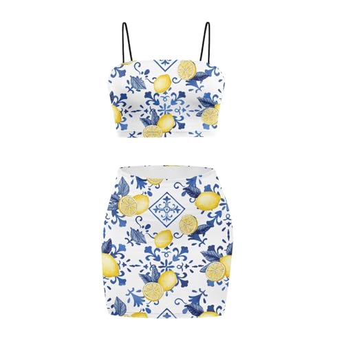 Image of Biyejit Women's 2 Piece Summer Outfits Spaghetti Strap Crop Tops and Bodycon Mini Skirt Dress Set Plus Size S-4XL